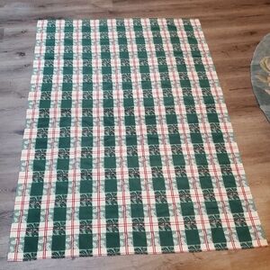 Christmas Plaid Tartan Red Green White Tablecloth Vintage 71" x 53"
